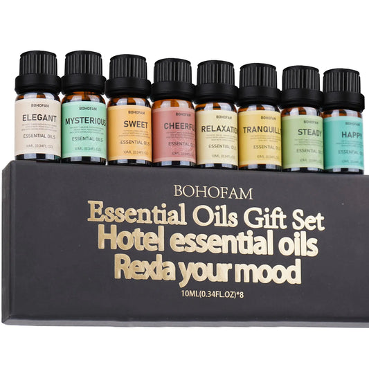 Essential Oils for Diffuser for Home Fragrance Oil SetAromatheray Scents for Humidifiers，8 * 10ml Essential OilGifts-Mysterious Relaxation Sweet Happy Steady Tranquility Cheerful Elegant